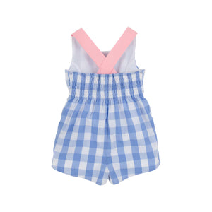 Reagan Romper - Park City Periwinkle Check w/ Sandpearl Pink Heart