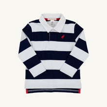 Load image into Gallery viewer, Rollins Rugby Shirt - Nantucket Navy &amp; White Stripe w/ Richmond Red
