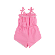 Load image into Gallery viewer, Rosey Romper - Pink Willow Windowpane - Smocked - Woven
