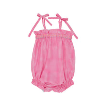 Load image into Gallery viewer, Rosey Romper - Pink Willow Windowpane - Smocked - Woven
