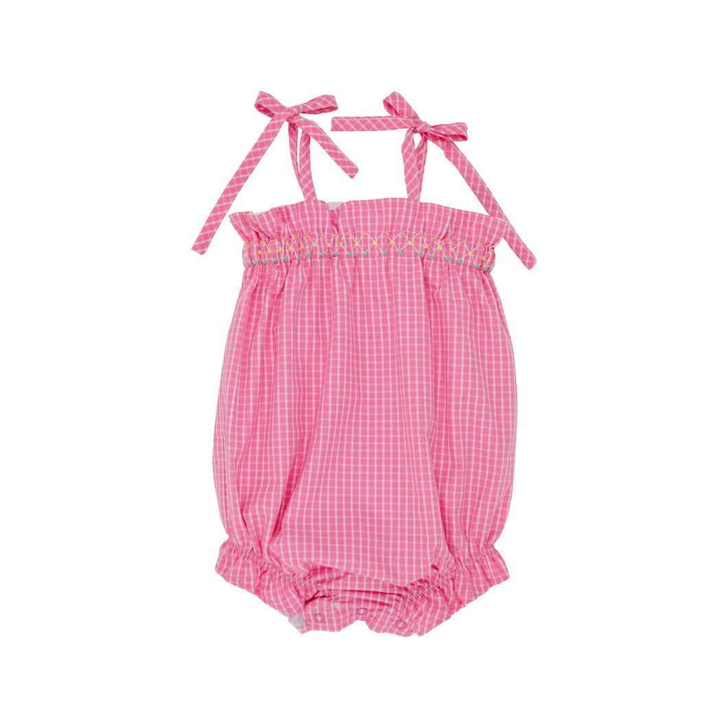 Rosey Romper - Pink Willow Windowpane - Smocked - Woven