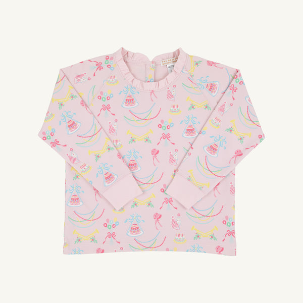 Cassidy Comfy Crewneck - Golden Birthday w/ Palm Beach Pink - Ruffle