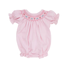 Load image into Gallery viewer, Sandy Smocked Bubble - Palm Beach Pink w/ Flowers - Short Sleeve - Pima
