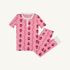 Sara Jane's Short Sleeve Set - Ladybug Line Up w/ Worth Ave White
