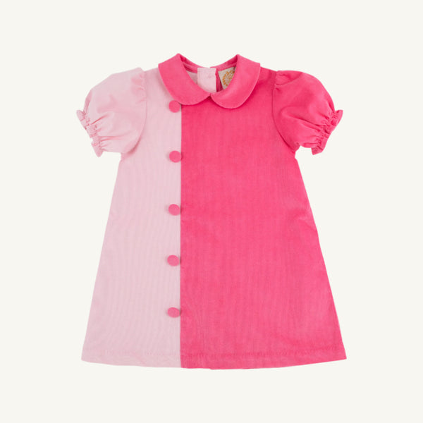 Blaire Button Dress - Palm Beach Pink & Romany Rose - Corduroy - Short Sleeve