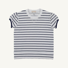 Load image into Gallery viewer, Cassidy Comfy Crewneck - White w/ Nantucket Navy Stripe - Short Puff Sleeve
