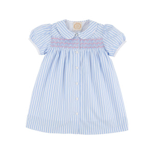 Tabitha's Teacher's Pet Dress - Beale Street Blue Stripe w/ Hamptons Hot Pink Smocking