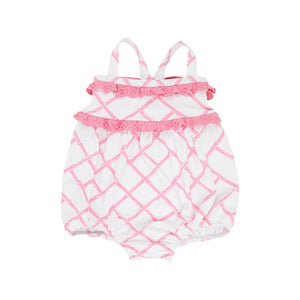 St. Bart's Bubble Bathing Suit - Pink Bamboo Proverbs w/ Hamptons Hot Pink