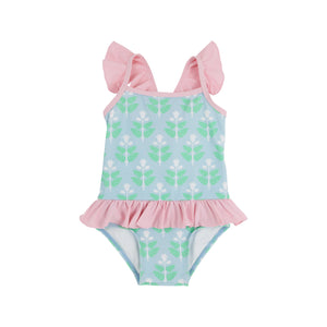 St. Lucia Swimsuit - Hanover Handblock Blue w/ Palm Beach Pink