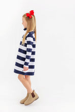 Load image into Gallery viewer, Prepletic Finley Funnel Dress - Nantucket Navy &amp; White Stripe
