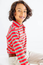 Load image into Gallery viewer, Prim &amp; Proper Polo - Richmond Red, Kiawah Kelly Green, &amp; Pearl Stripe - Long Sleeve
