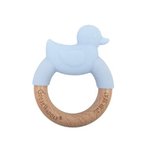 Load image into Gallery viewer, Teether - Wooden &amp; Silicone - Pink Bow, Yellow Duck, or Blue Duck

