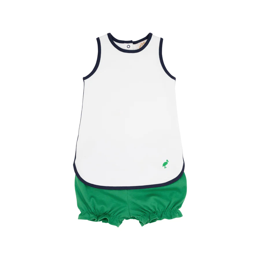 Taffy Tennis Dress - Worth Ave White w/ Navy and Kelly Green - Pima
