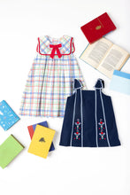 Load image into Gallery viewer, Donna Dress - Nantucket Navy w/ Beale Street Blue - Apple/Floral Embroidery
