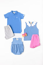 Load image into Gallery viewer, Paige's Playful Polo - Barbados Blue Stripe w/ Worth Ave White
