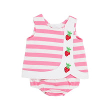 Load image into Gallery viewer, Tilly Tab Set - Hamptons Hot Pink Stripe w/ Strawberry Appliqué
