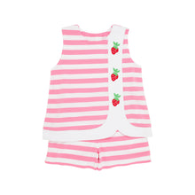 Load image into Gallery viewer, Tilly Tab Set - Hamptons Hot Pink Stripe w/ Strawberry Appliqué
