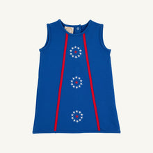 Load image into Gallery viewer, Annie Apron Dress - Rockefeller Royal w/ Richmond Red - Stars
