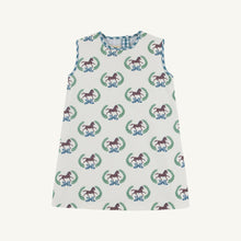 Load image into Gallery viewer, Annie Apron Dress - Highland Horses w/ Barnsley Blue Gingham
