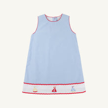 Load image into Gallery viewer, Annie Apron Dress - Beale Street Blue w/ White and Red - Sailboats
