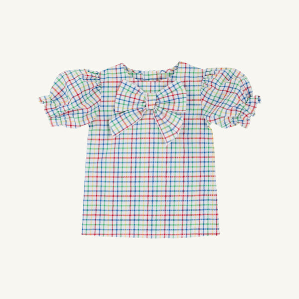 Beatrice Bow Blouse - Kindness Wins Windowpane - Short Sleeve