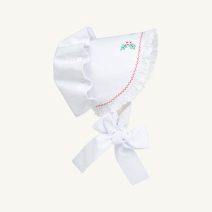 Bellefaire Bonnet - Worth Ave White w/ Holly Embroidery - Broadcloth - Eyelet