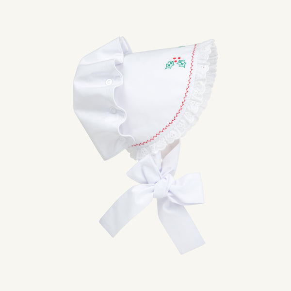 Bellefaire Bonnet - Worth Ave White w/ Holly Embroidery - Broadcloth - Eyelet