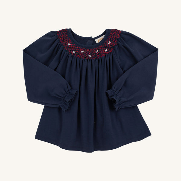 Bettye Bow Smocked Top - Nantucket Navy w/ Richmond Red and White - Pima