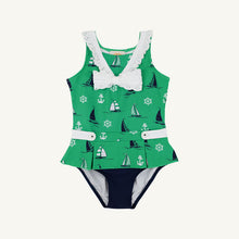 Load image into Gallery viewer, Bridgehampton Bathing Suit - Yacht to Join Us - Kiawah Kelly Green w/ Navy
