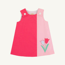 Load image into Gallery viewer, Caroline Colorblock Jumper - Palm Springs Punch &amp; Sandpearl Pink - Flower Appliqué
