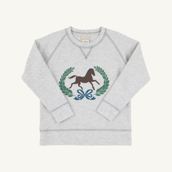 Cassidy Comfy Crewneck - Grantley Gray (Heathered) w/ Horse