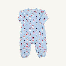 Load image into Gallery viewer, Cassidy Crewneck Romper - Frosty Friends w/ Beale Street Blue - Long Sleeve
