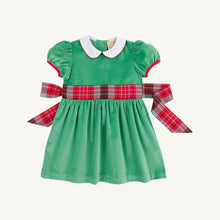 Load image into Gallery viewer, Cindy Lou Sash Dress - Kiawah Kelly Green w/ White &amp; Wilson Pier Plaid - Velveteen

