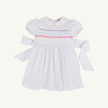 Load image into Gallery viewer, Cindy Lou Sash Dress - Worth Ave White w/ Multicolor Ric Rac
