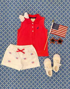 Critter Cheryl Shorts - Worth Ave White w/ Flag Embroidery - Twill