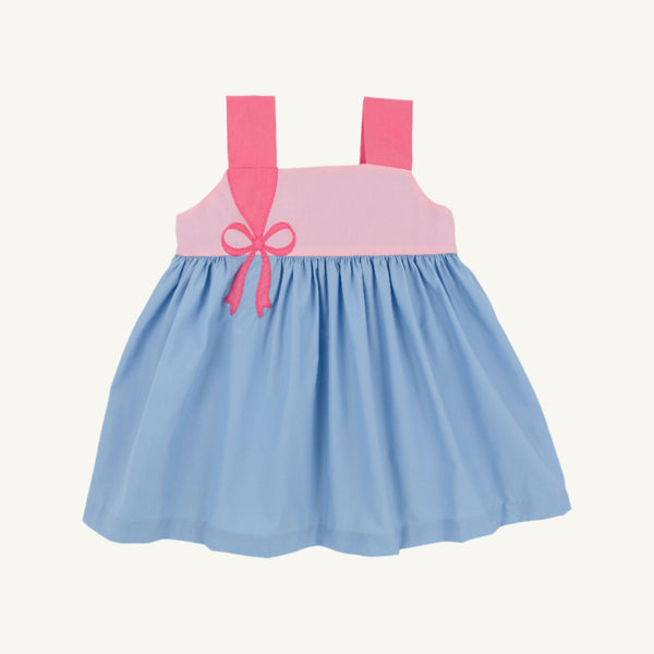 Demi Dress - Sarasota Sky w/ Sandpearl Pink - Bow Appliqué - Broadcloth