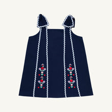 Load image into Gallery viewer, Donna Dress - Nantucket Navy w/ Beale Street Blue - Apple/Floral Embroidery
