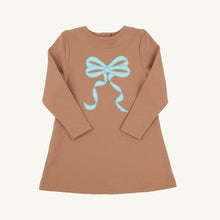 Load image into Gallery viewer, Eliza's Appliqué Dress - Cape Elizabeth Camel w/ Blue Bow
