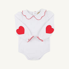Load image into Gallery viewer, Emma&#39;s Elbow Patch Top - Worth Ave White w/ Richmond Red Hearts

