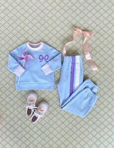 Cassidy Comfy Crewneck - Beale Street Blue w/ Bow - Engineered