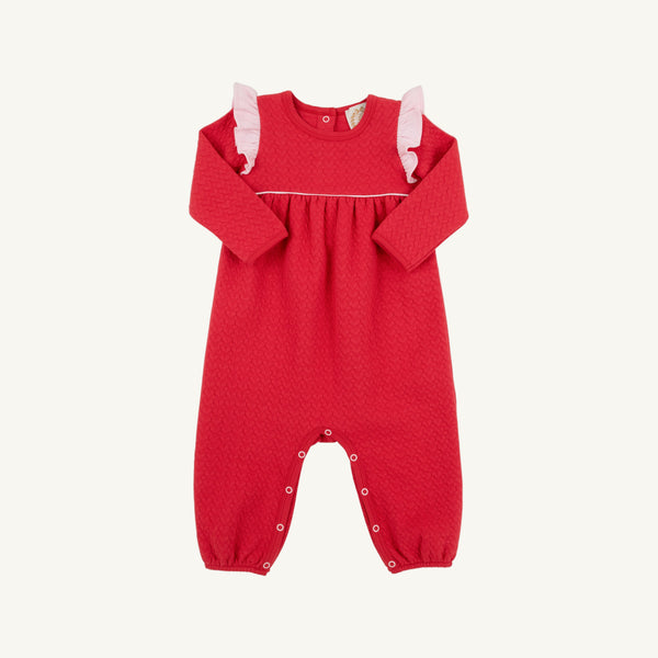 Leigh Ann Angel Sleeve Romper - Richmond Red w/ Palm Beach Pink - Quilted