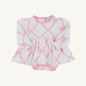 Daisy's Diaper Cover Dress - Belle Meade Bow w/ Pier Party Pink - Long Sleeve