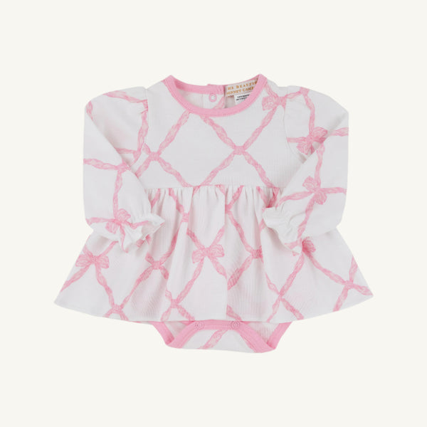 Daisy's Diaper Cover Dress - Belle Meade Bow w/ Pier Party Pink - Long Sleeve