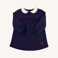 Load image into Gallery viewer, Maerin Fitz Frock - Nantucket Navy w/ Richmond Red Bow - Pima - Long Sleeve

