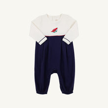 Load image into Gallery viewer, Bradford Romper - Palmetto Pearl w/ Nantucket Navy - Quail Embroidery - Long Sleeve

