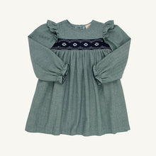 Load image into Gallery viewer, Daphne Dress - Grier Green Herringbone w/ Nantucket Navy Smocking - Long Sleeve
