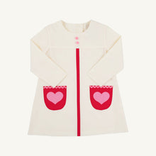 Load image into Gallery viewer, Long Sleeve Peggy's Pocket Dress - Palmetto Pearl w/ Richmond Red - Hearts
