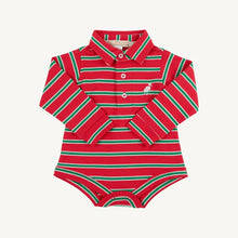 Load image into Gallery viewer, Prim &amp; Proper Polo - Richmond Red, Kiawah Kelly Green, &amp; Pearl Stripe - Long Sleeve
