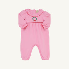 Load image into Gallery viewer, Ramona Ruffle Romper - Hamptons Hot Pink w/ Green - Wreath - Long Sleeve

