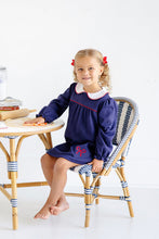 Load image into Gallery viewer, Maerin Fitz Frock - Nantucket Navy w/ Richmond Red Bow - Pima - Long Sleeve
